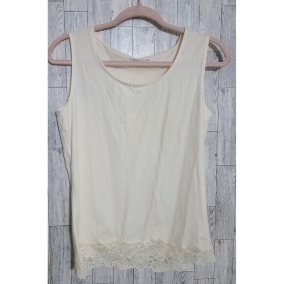 Coldwater Creek Tops - Coldwater Creek Tank Top Lace‎ Hem Ivory Sleeveless Basic Classic Layering Small